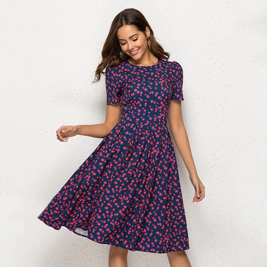 Vintage Floral Short Sleeve A-Line Dress for Parties