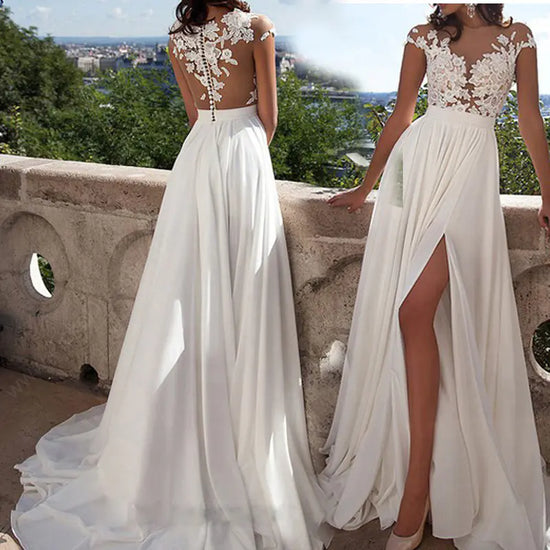 Lace Evening Dress with Sexy Split Wedding Gown
