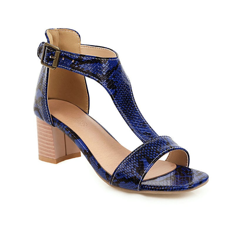 Snakeskin Chunky High-Heeled Sandals