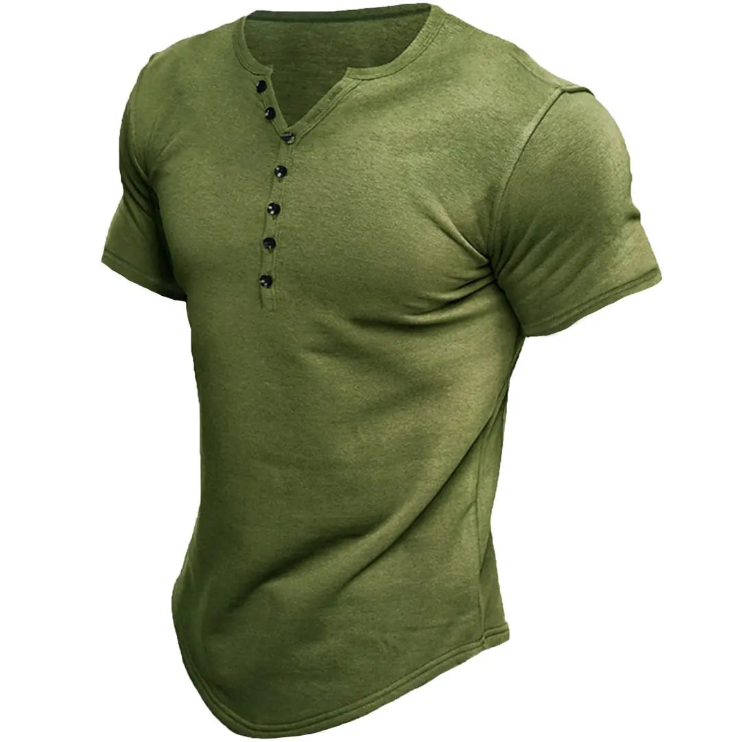 Men's Short-Sleeve Solid Color Button T-Shirt