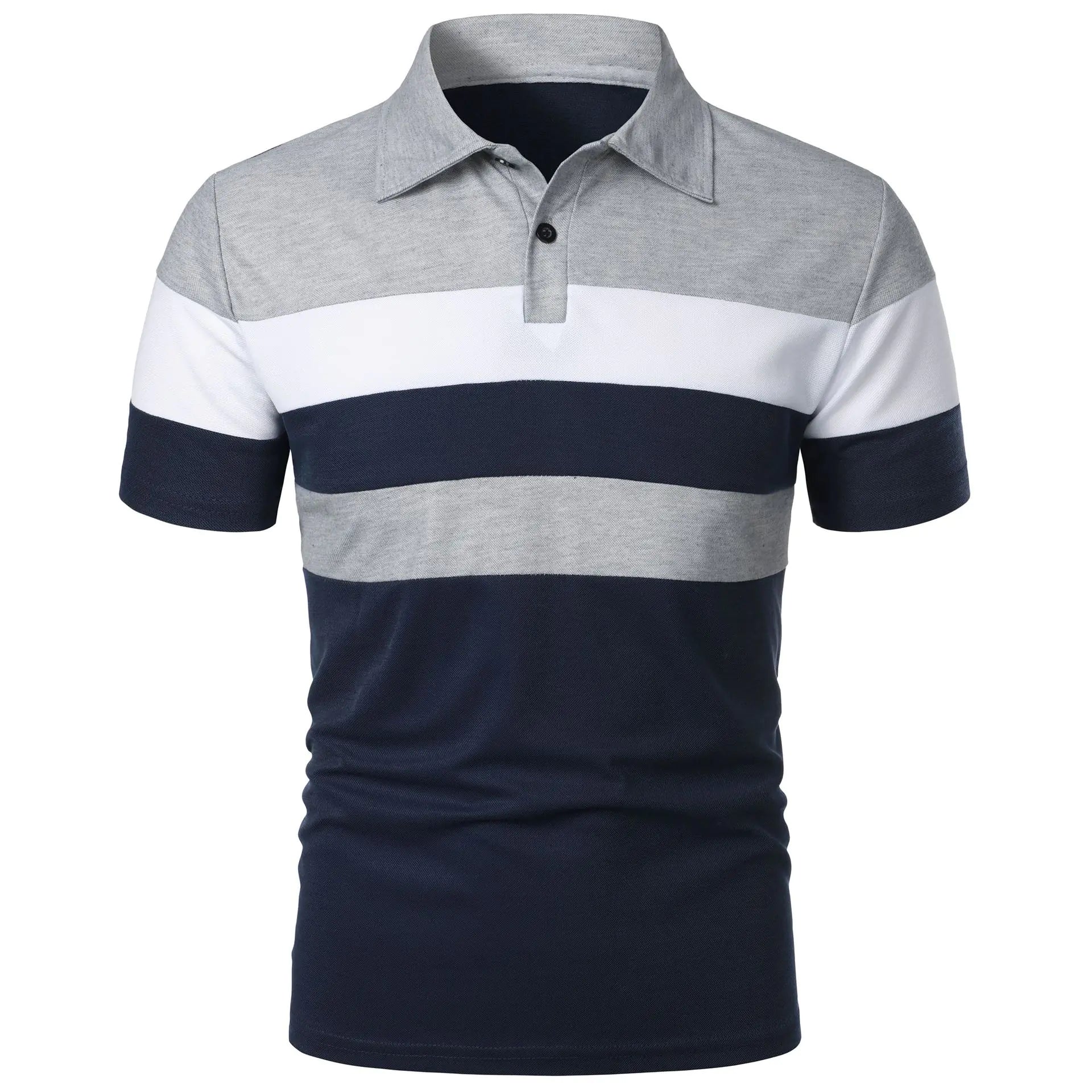 Men's Short Sleeve Polo with Color Block Stripes