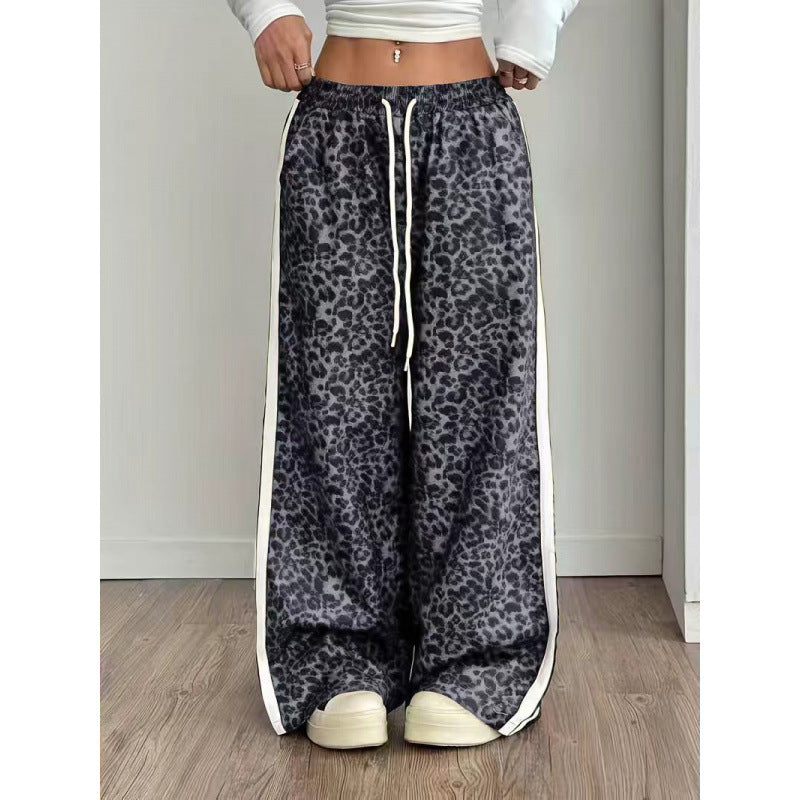 Stylish Leopard-print Patchwork Wide-leg Pants With A Relaxed Flowy Fit