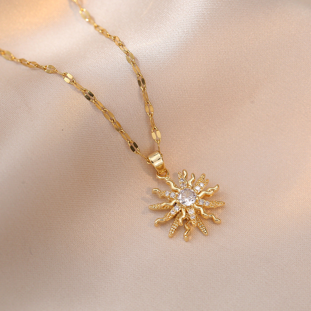 Colorful Zircon Flower Pendant Necklace for Women