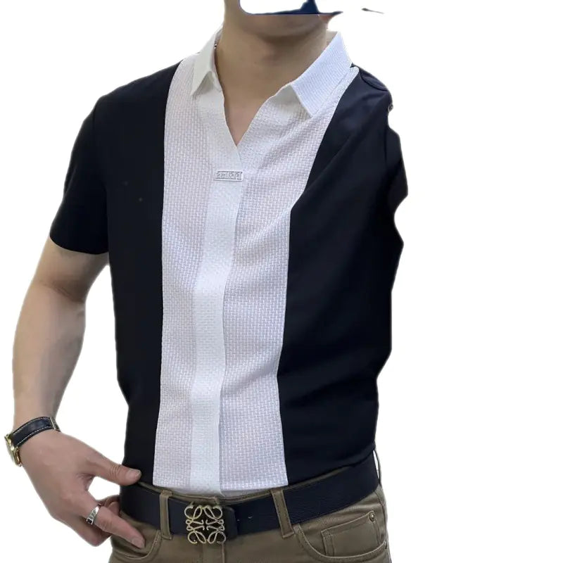 Men's Summer Short Sleeve Color Block Shirt