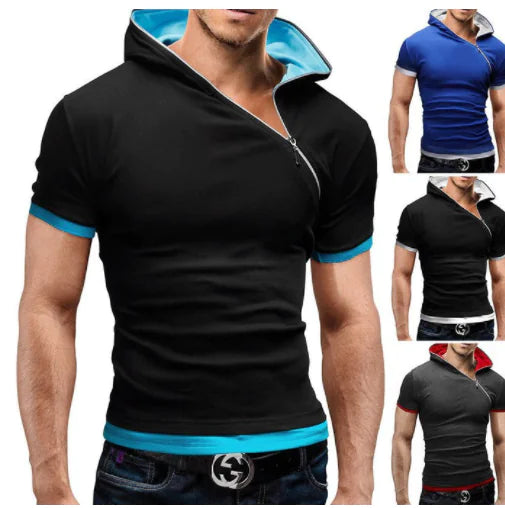 Men's Casual Short Sleeve T-Shirt with Hooded Design