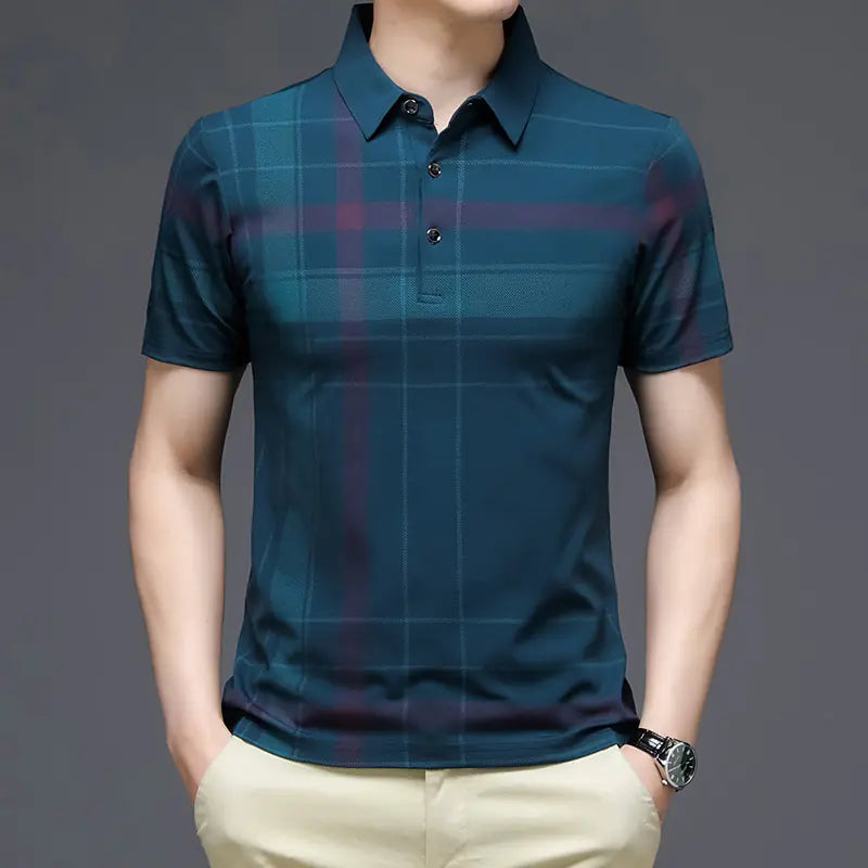 Men's Summer Checkered Polo Shirt - Casual Short Sleeve