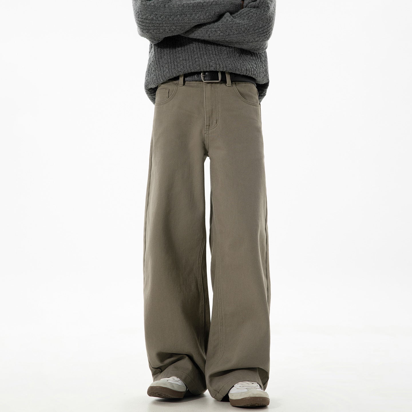 Textured Pure-cotton Slightly Elastic Trendy Vintage-style Trousers