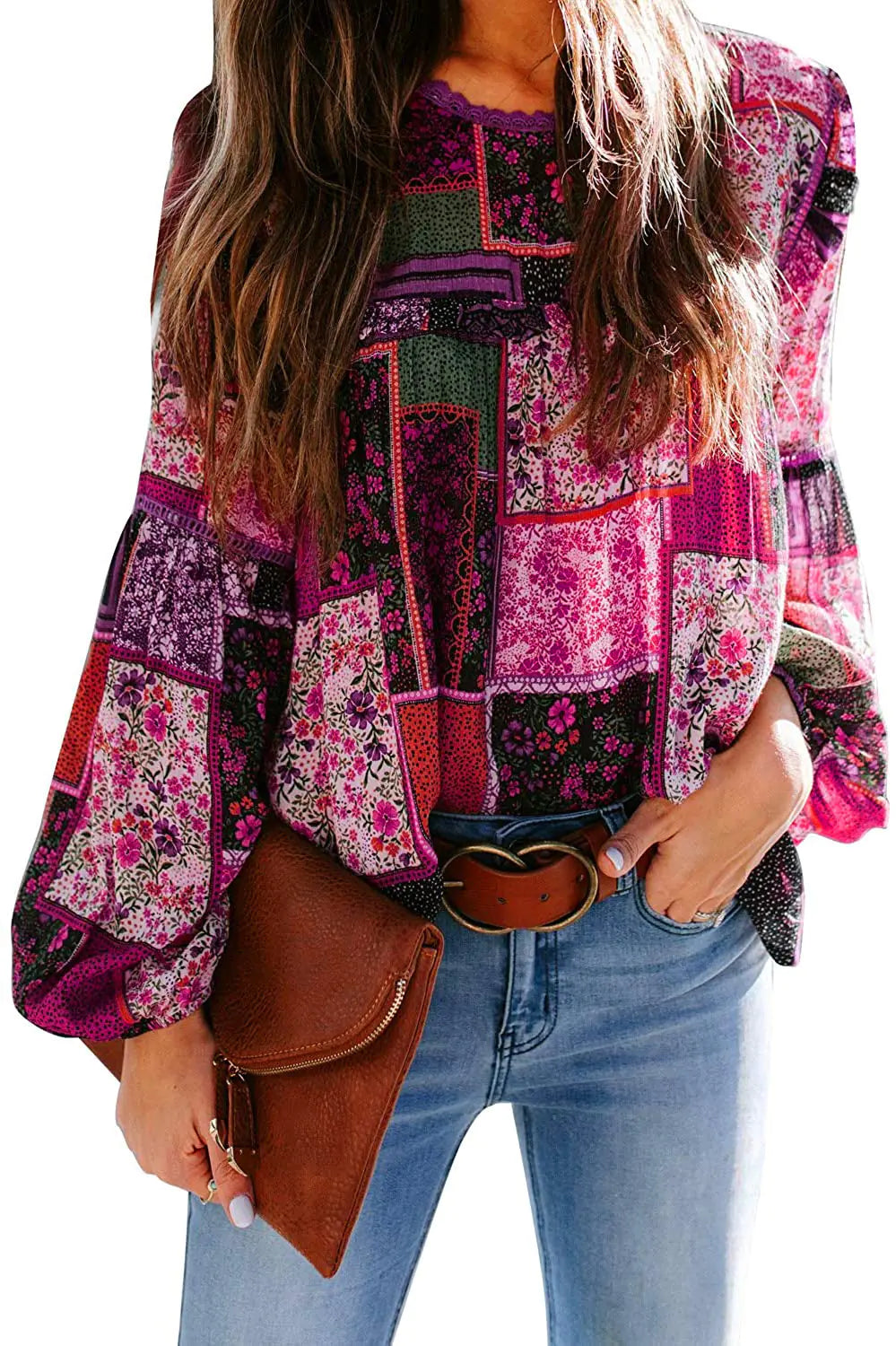 Bohemian Floral Puff Sleeve Blouse for Women