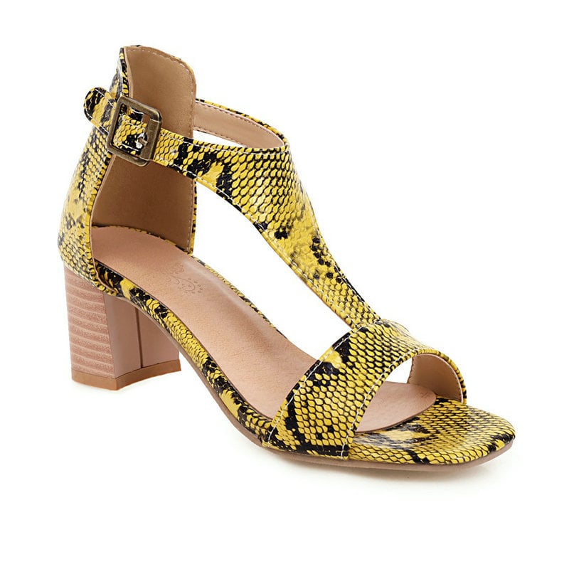 Snakeskin Chunky High-Heeled Sandals