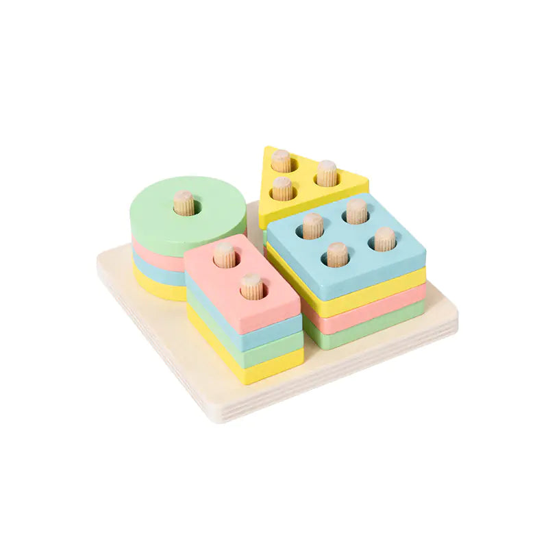 Wooden Geometric Shape Stacking Blocks for Early Learning