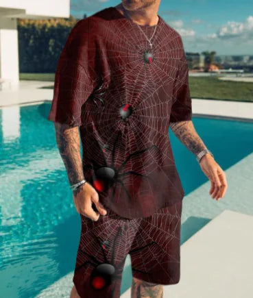 Men's Color Block 3D Printed T-Shirt Set for Summer 2023