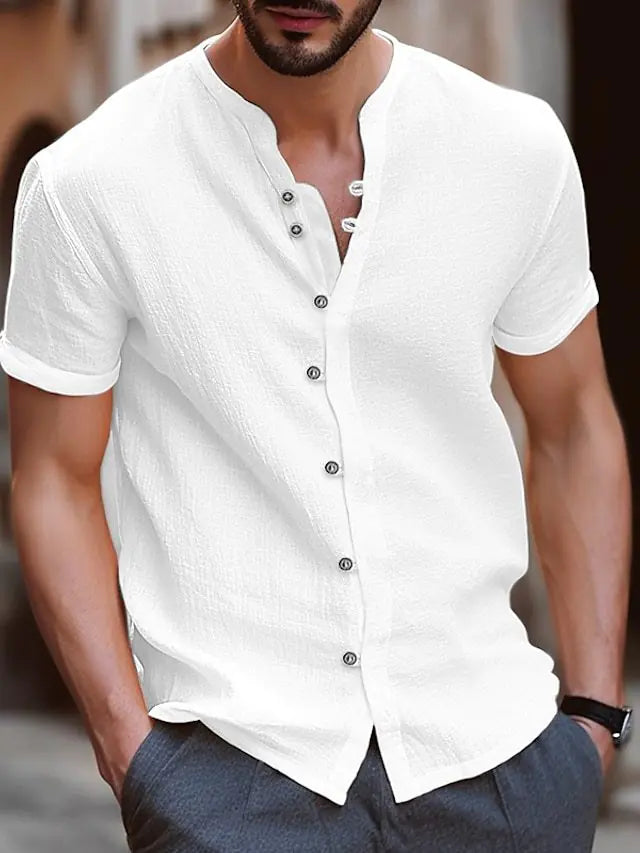 Men's Vintage Cotton Linen Casual Short Sleeve Shirt
