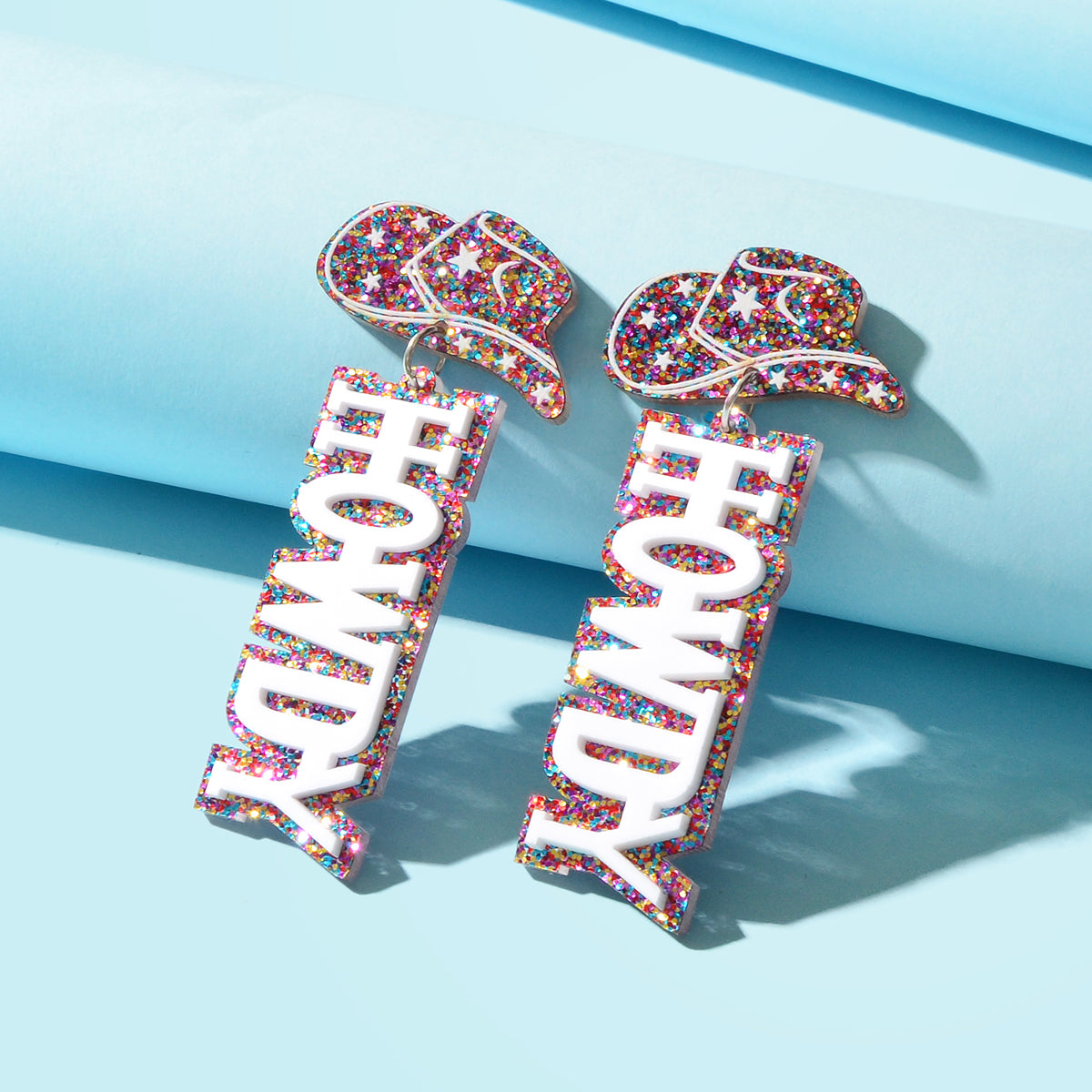 Designer Stylish Colorful Sequin Cowboy Hat Howdy Letter Acrylic