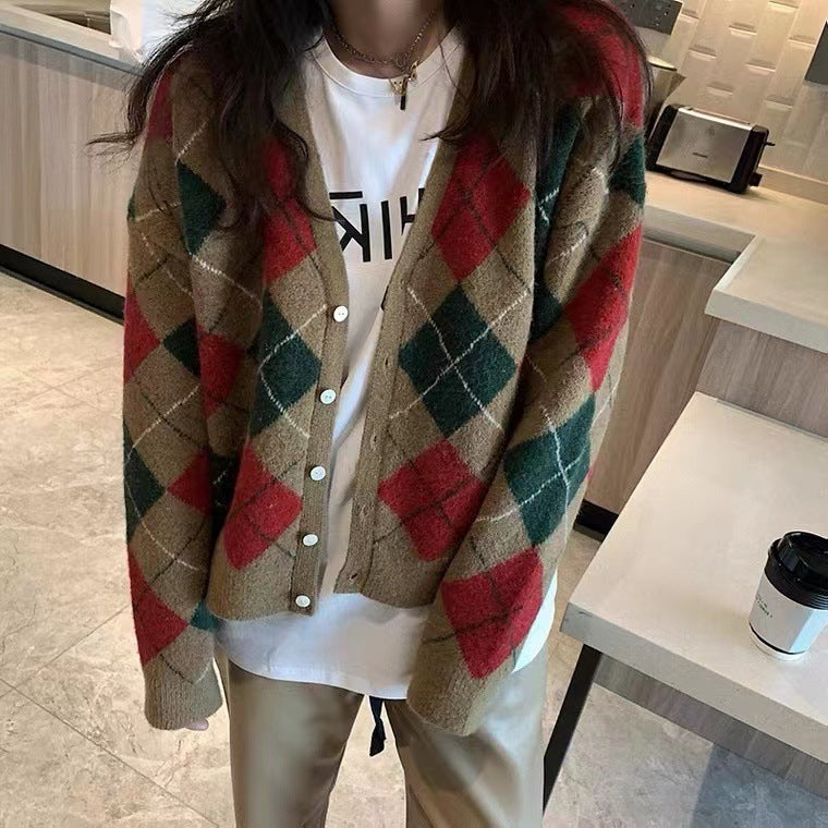 Color Matching Fashionable Knitted Casual Cardigan Easy Matching Coat
