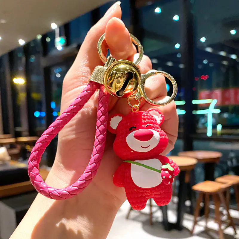 Cute Strawberry Bear Resin Keychain for Kids' Bags