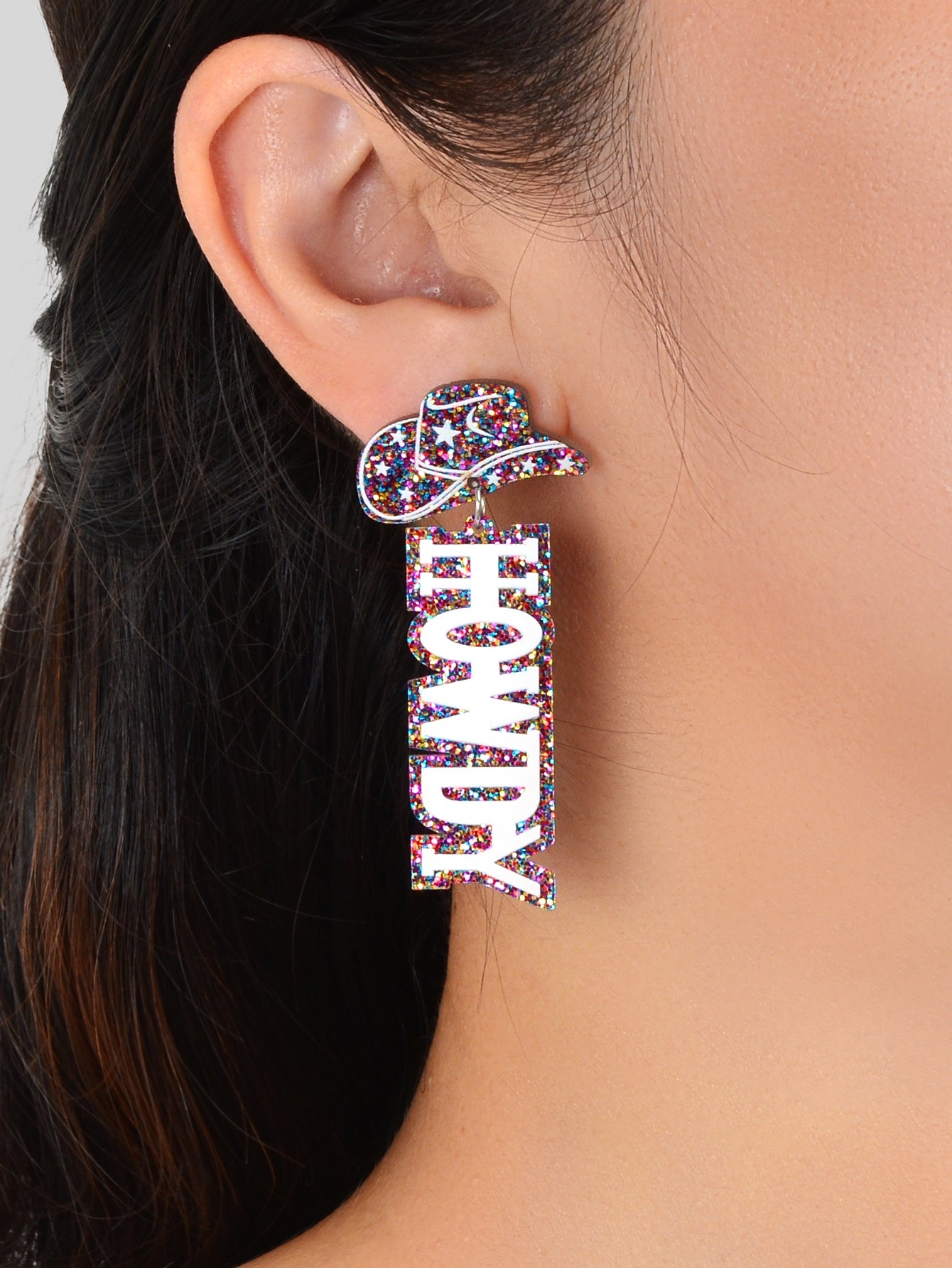 Designer Stylish Colorful Sequin Cowboy Hat Howdy Letter Acrylic