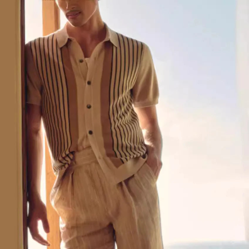 Men's Summer Striped Short Sleeve Polo Shirt – Knitted Lightweight Top