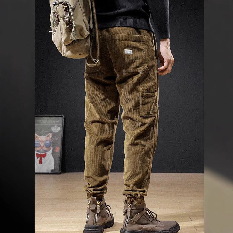 Mens Casual Loose-fitting Plus-size Corduroy Trousers