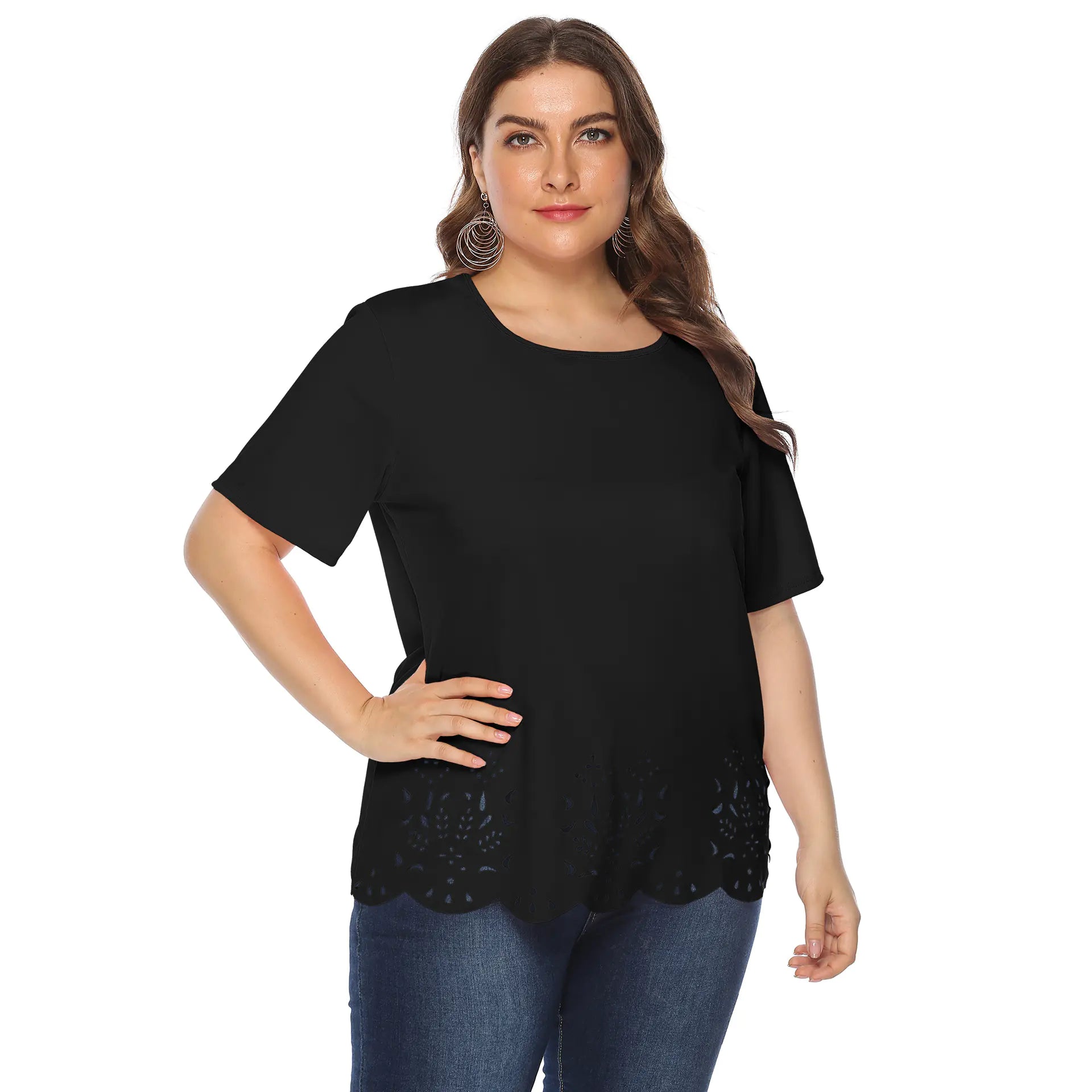 Large Women's Casual Round Neck Short-Sleeve T-Shirt
