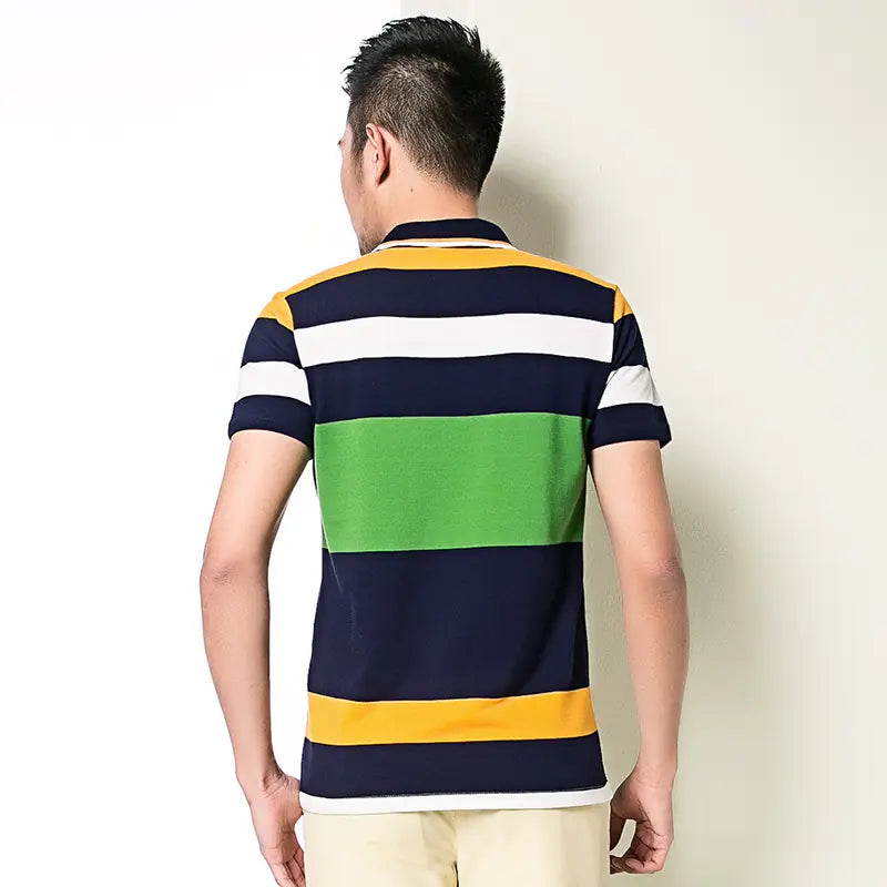 Men's Short Sleeve Polo Shirt with Green Stripes