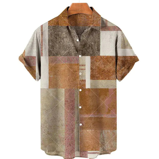 Men's Casual 3D Digital Print Short-Sleeve Shirt