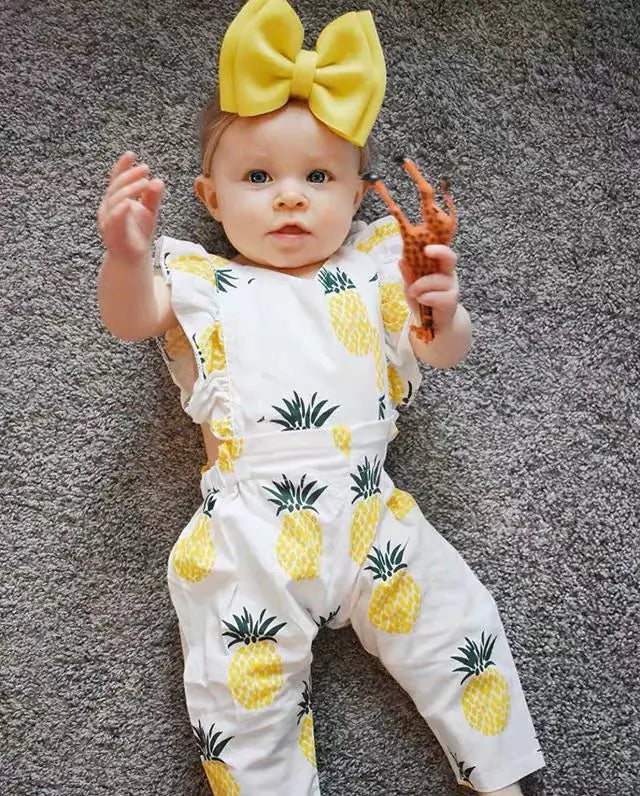 Cotton Pineapple Print Baby Romper with Headband