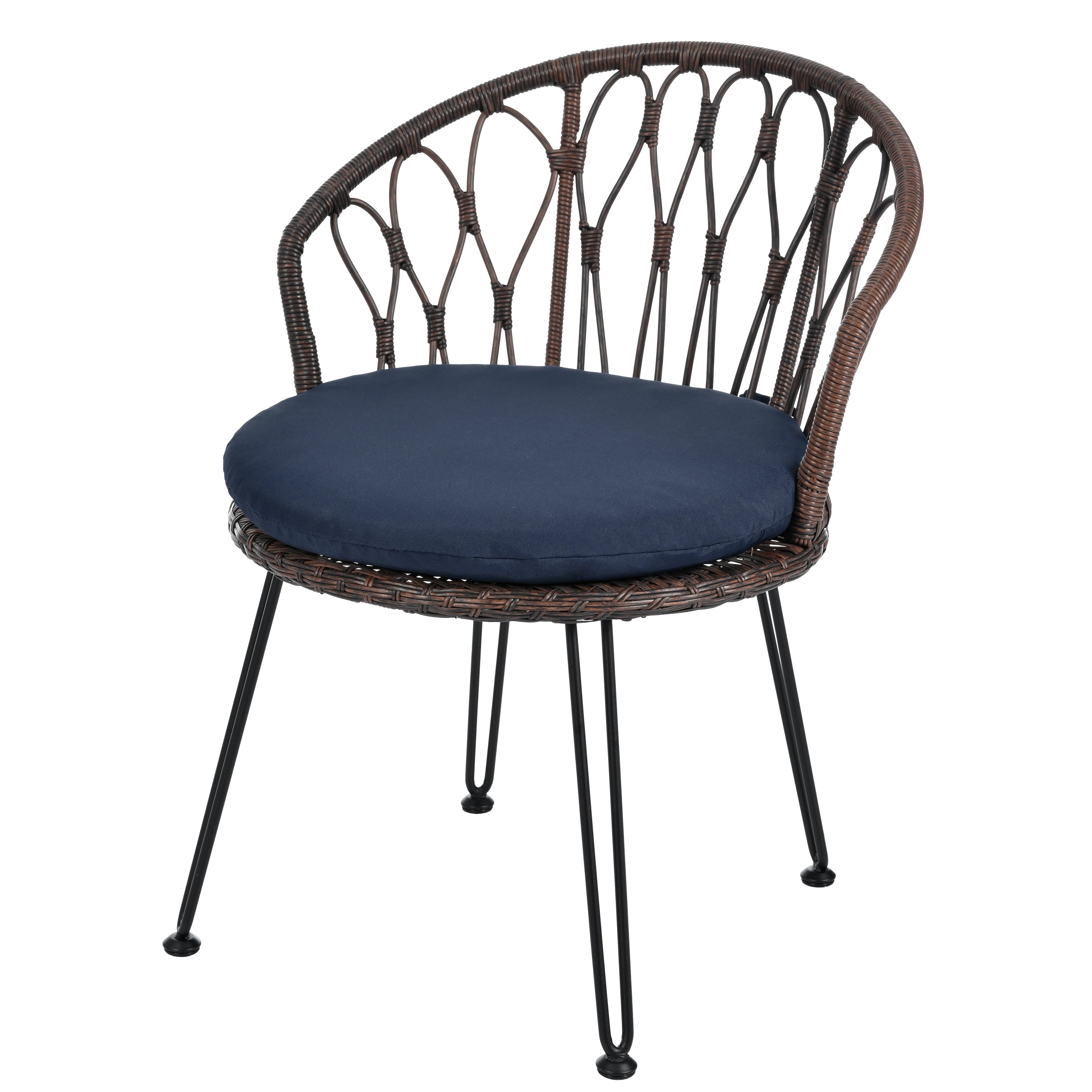 Outdoor Leisure Set, 2 Rattan Single Chairs with A Glass Round Table,