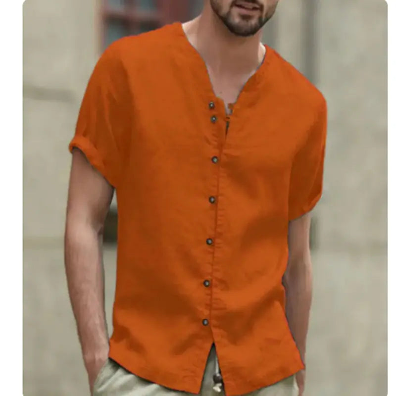 Men's Vintage Cotton Linen Casual Short Sleeve Shirt