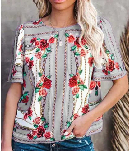 Women's Printed Round Neck Short Sleeve T-Shirt