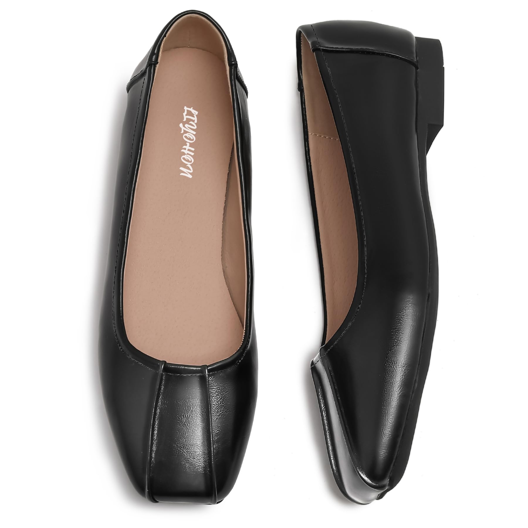 FRTROIN Square Toe Ballet Flats Dress Shoes for Women Comfortable Business Casual Work Shoes Black-8.5
