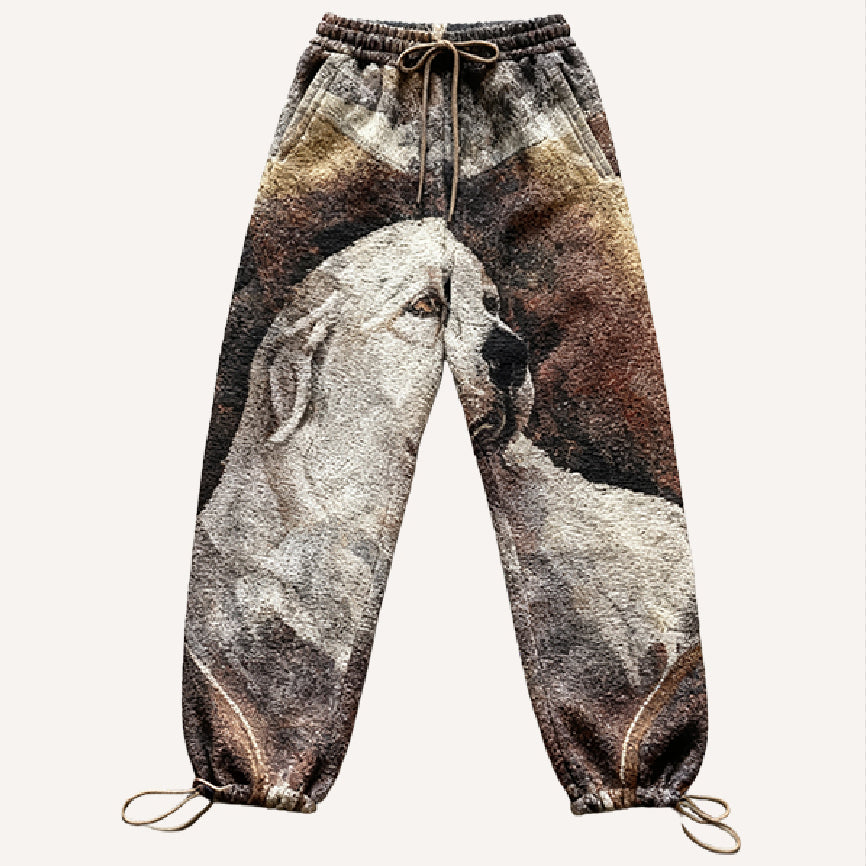Mens Retro Straight-Cut Printed Casual Pants