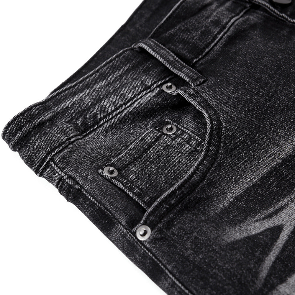Mens Niche Designer-style Heavy-pleated Textured Denim Jeans
