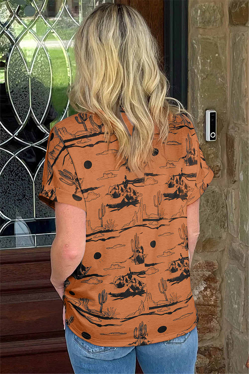 Black Desert Sand Print Short Sleeve Knit Top