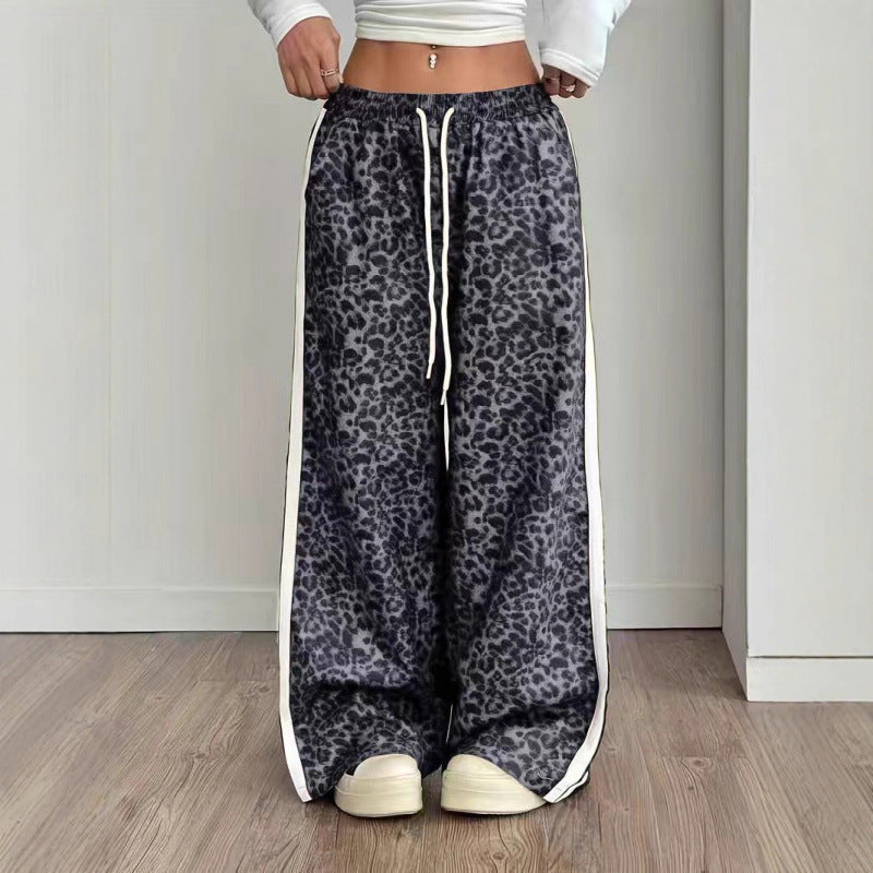Stylish Leopard-print Patchwork Wide-leg Pants With A Relaxed Flowy Fit
