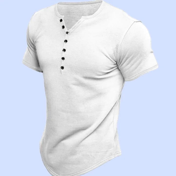 Men's Short-Sleeve Solid Color Button T-Shirt