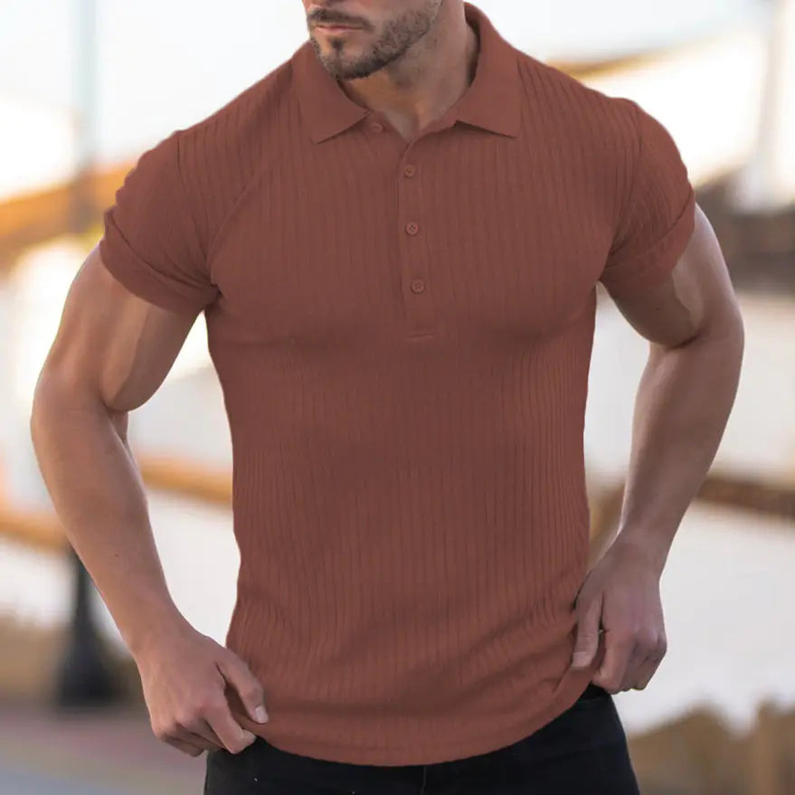 Men's Casual Short-Sleeved Polo Shirt - Vertical Stripes