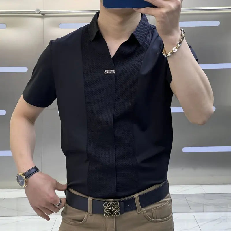 Men's Summer Short Sleeve Color Block Shirt