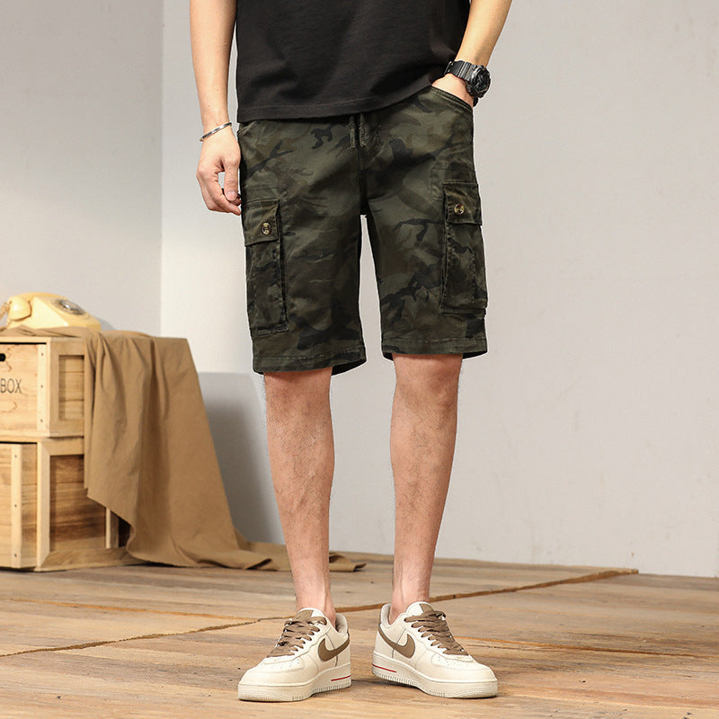 Mens Loose Retro Casual Camo Shorts With Multiple Pockets
