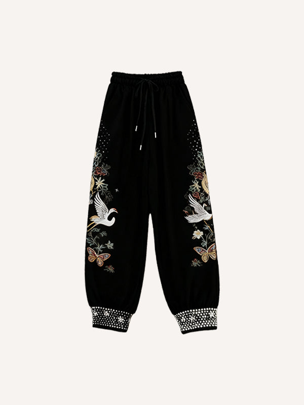 Mens Retro Straight-Cut Printed Casual Pants