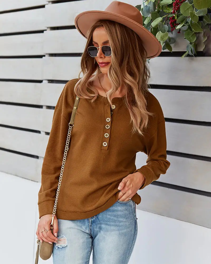 Solid Color Blouse and Sweater for Women