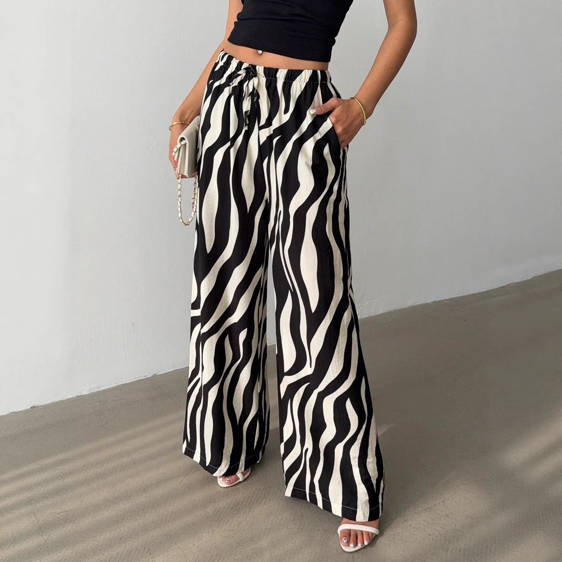Elegant Printed Wide-Leg Pants For Women