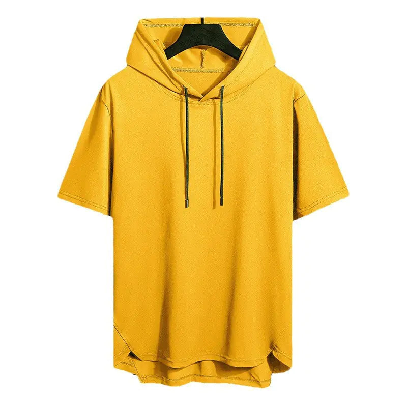 Men's Summer Solid Color Hooded Short Sleeve T-Shirt