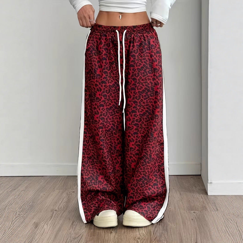 Stylish Leopard-print Patchwork Wide-leg Pants With A Relaxed Flowy Fit