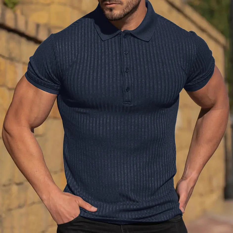 Men's Casual Short-Sleeved Polo Shirt - Vertical Stripes