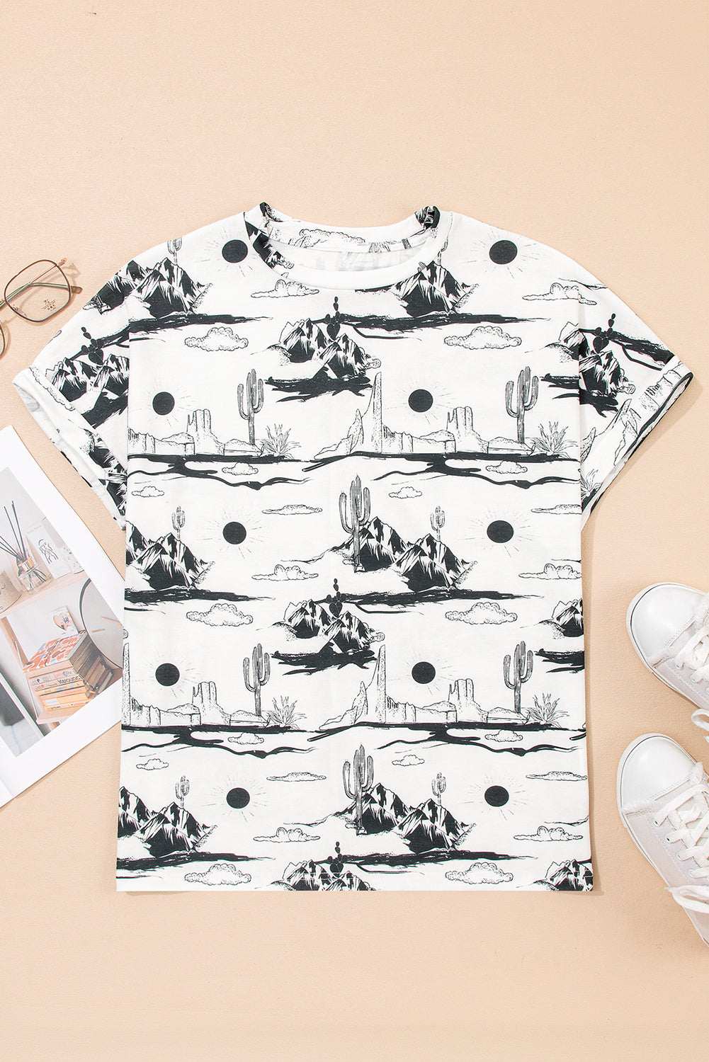 Black Desert Sand Print Short Sleeve Knit Top