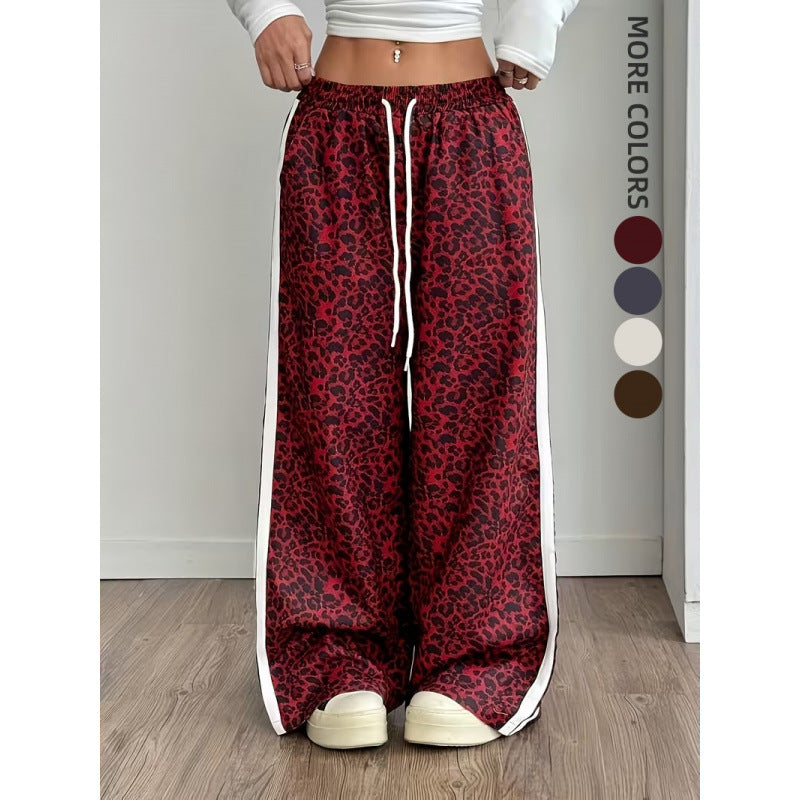 Stylish Leopard-print Patchwork Wide-leg Pants With A Relaxed Flowy Fit