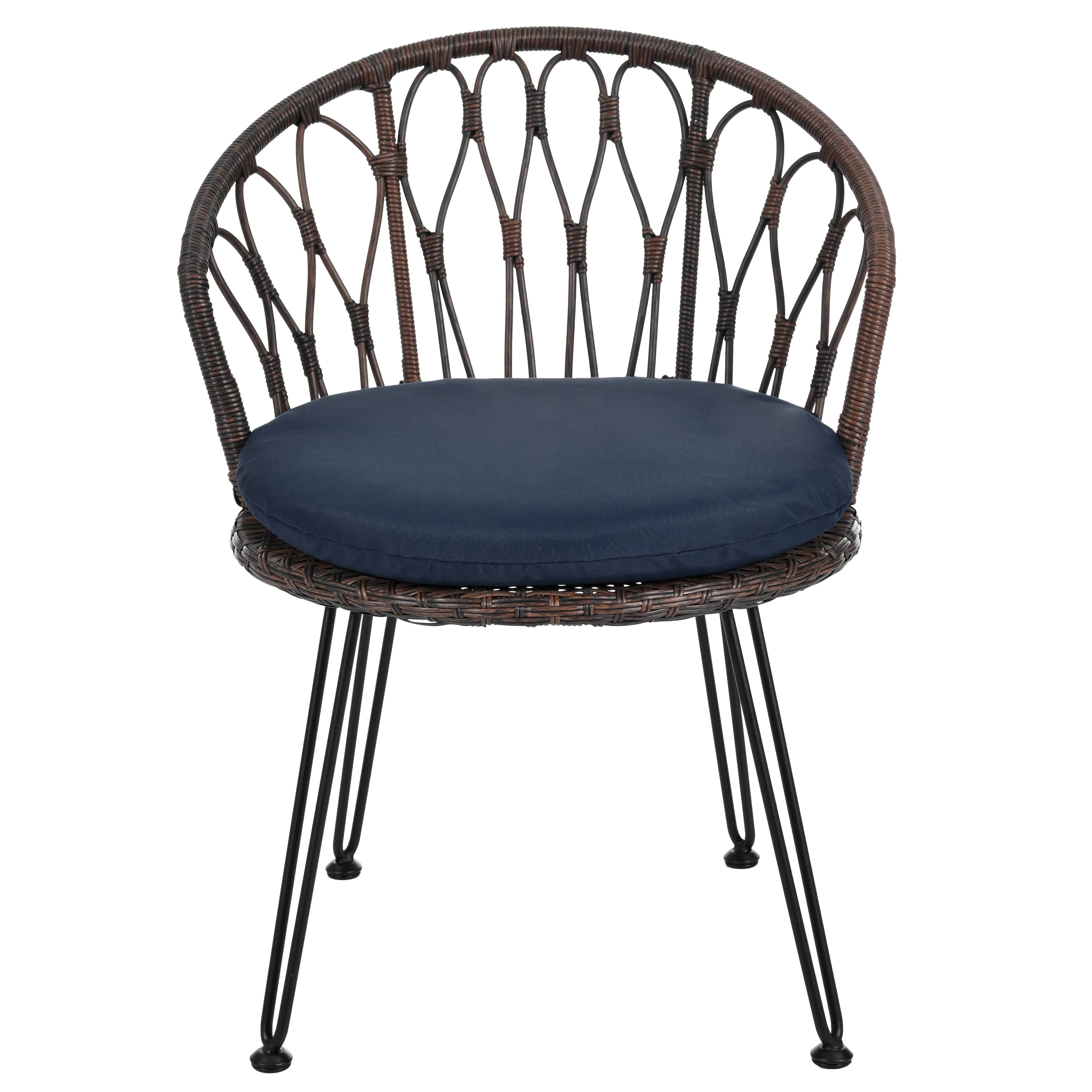 Outdoor Leisure Set, 2 Rattan Single Chairs with A Glass Round Table,