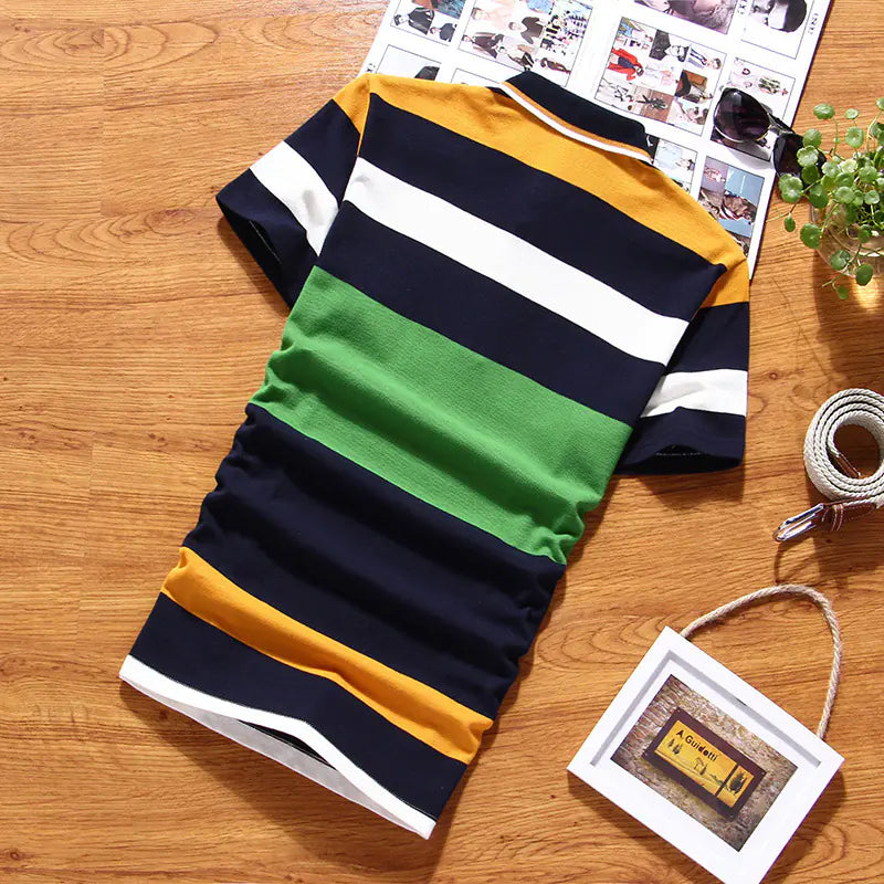 Men's Short Sleeve Polo Shirt with Green Stripes