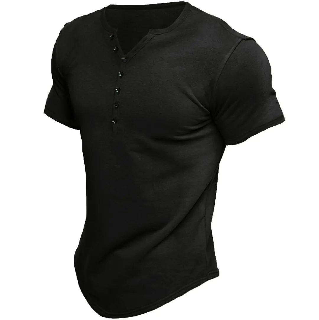 Men's Short-Sleeve Solid Color Button T-Shirt