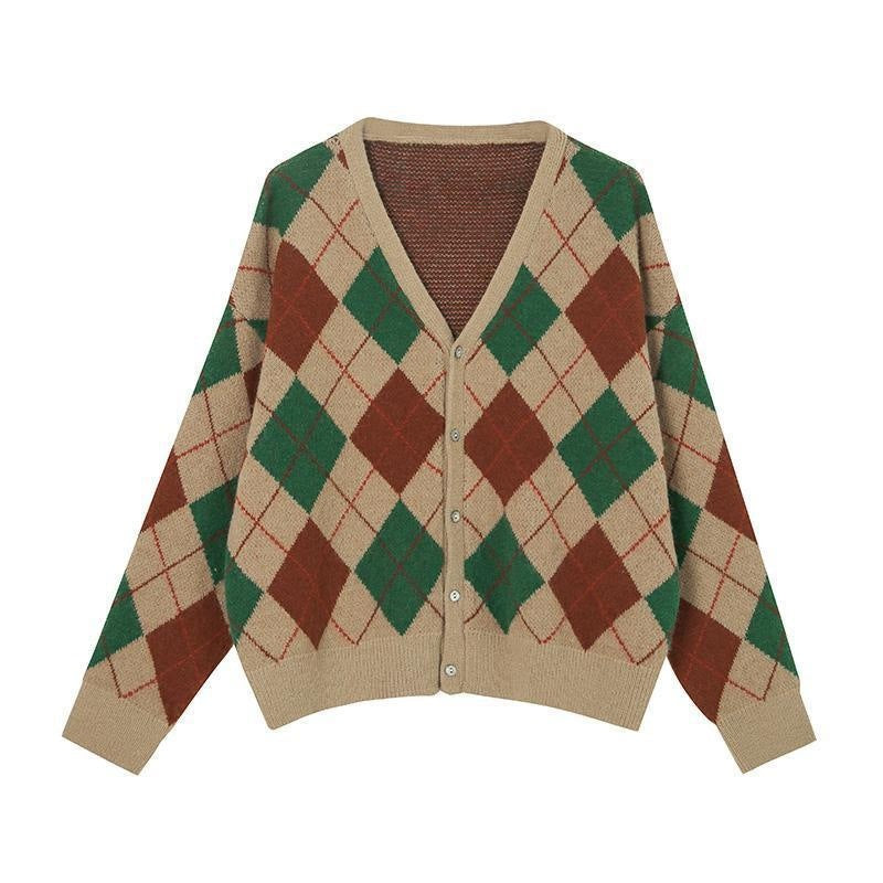 Color Matching Fashionable Knitted Casual Cardigan Easy Matching Coat